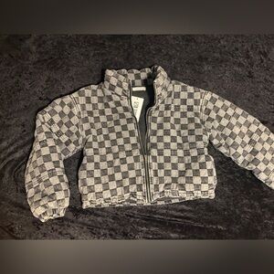 12th Tribe Women’s Checkered Puffer Jacket - Black and Gray